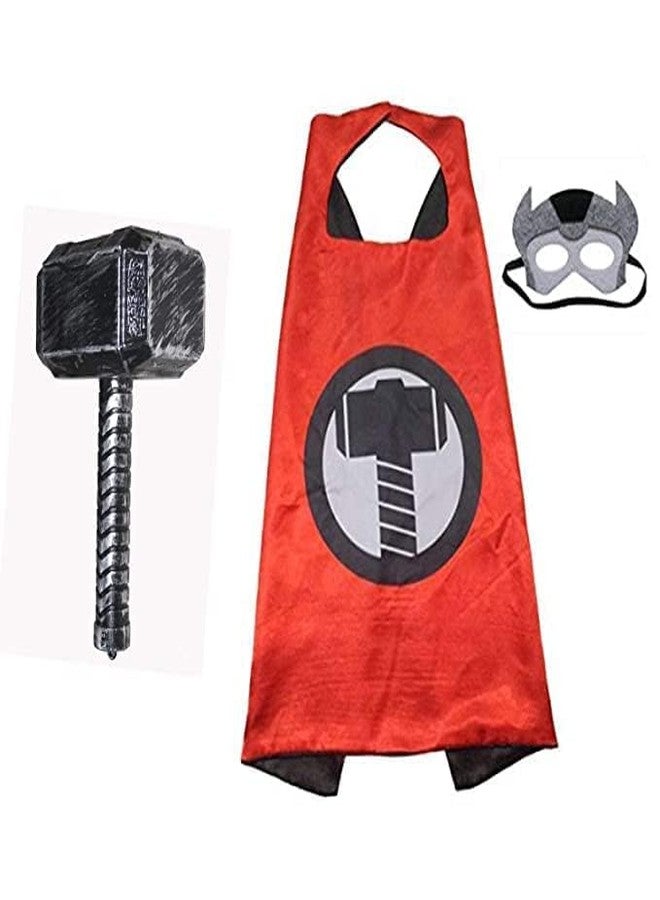 Chrisley Enterprises Thor Cape For Kids With Felt Mask, Hammer Superhero Prop Role Play Toy For Kids Boys Party Cosplay (2-4 Years) - Multicolor